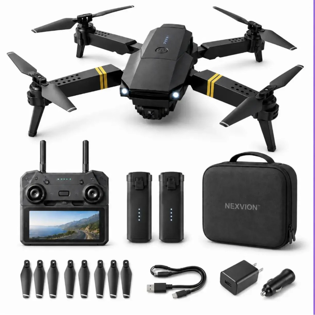 Kit completo Nexvion™ — drone, telecomando, batterie, borsa e accessori